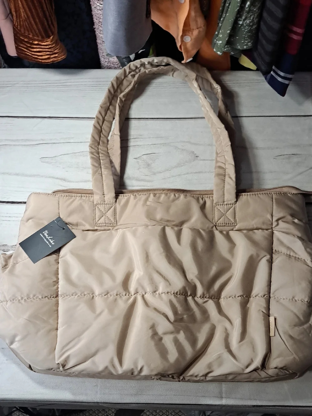 Quilted Beige Tote Laptop Travel Bag